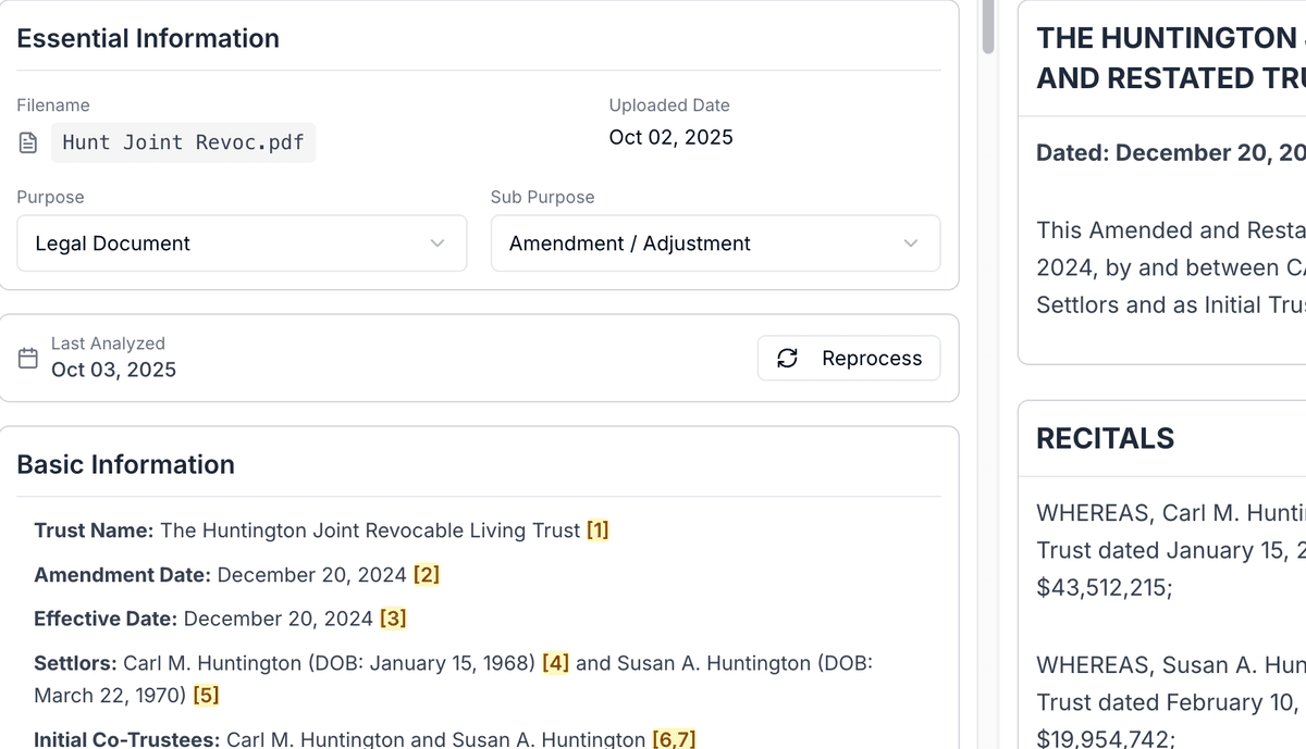 AI-powered document analysis interface
